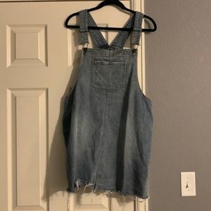 Distressed jean overall dress